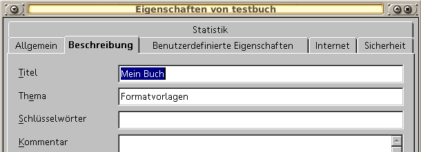 Eigenschaften des Dokumentes einstellen